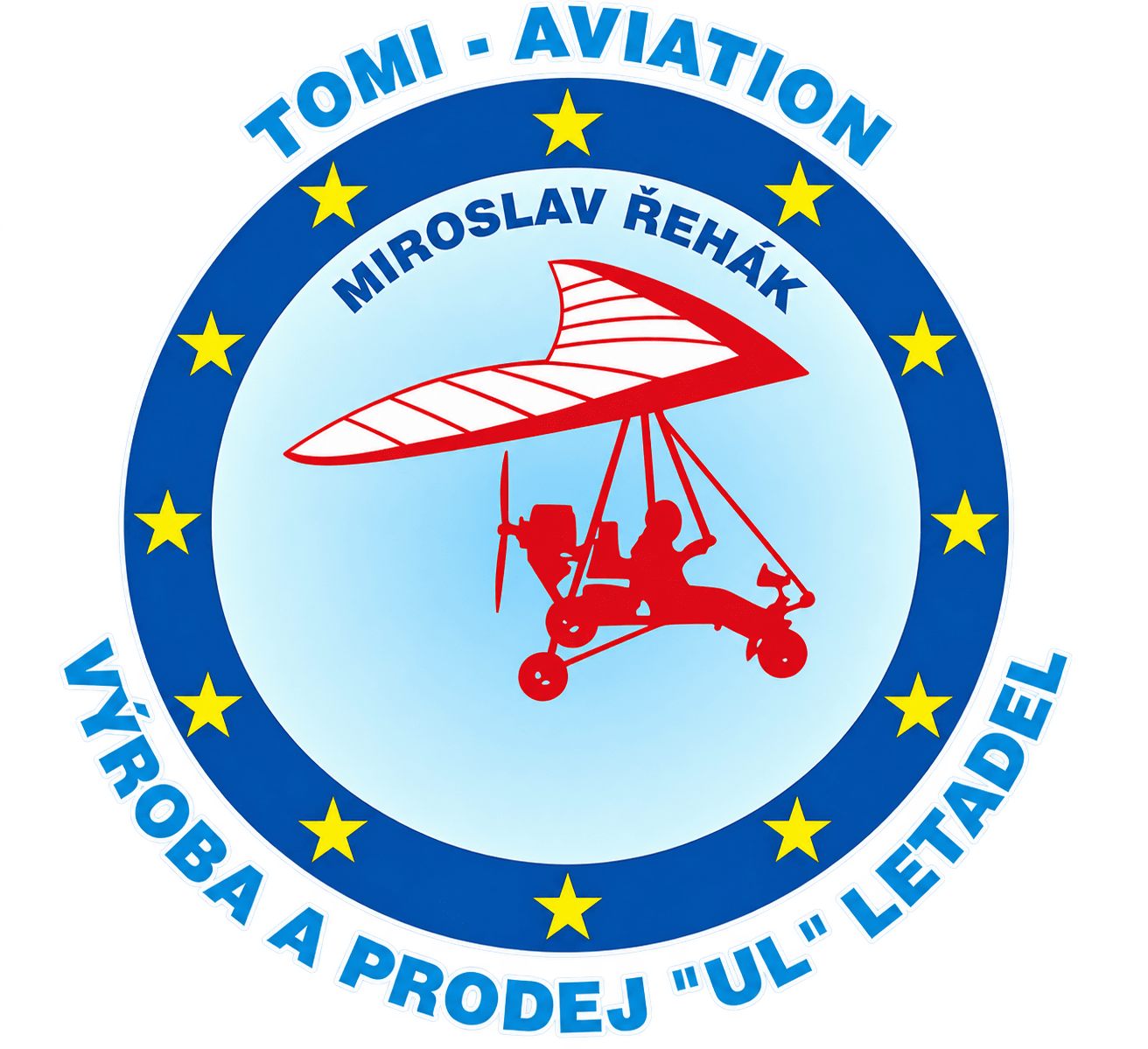 Pastička na krtky – český Likvidátor krtků Logo rodinné firmy TOMI AVIATION s motorovým rogalem